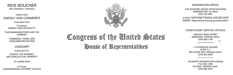 (CONGRESS LETTERHEAD)